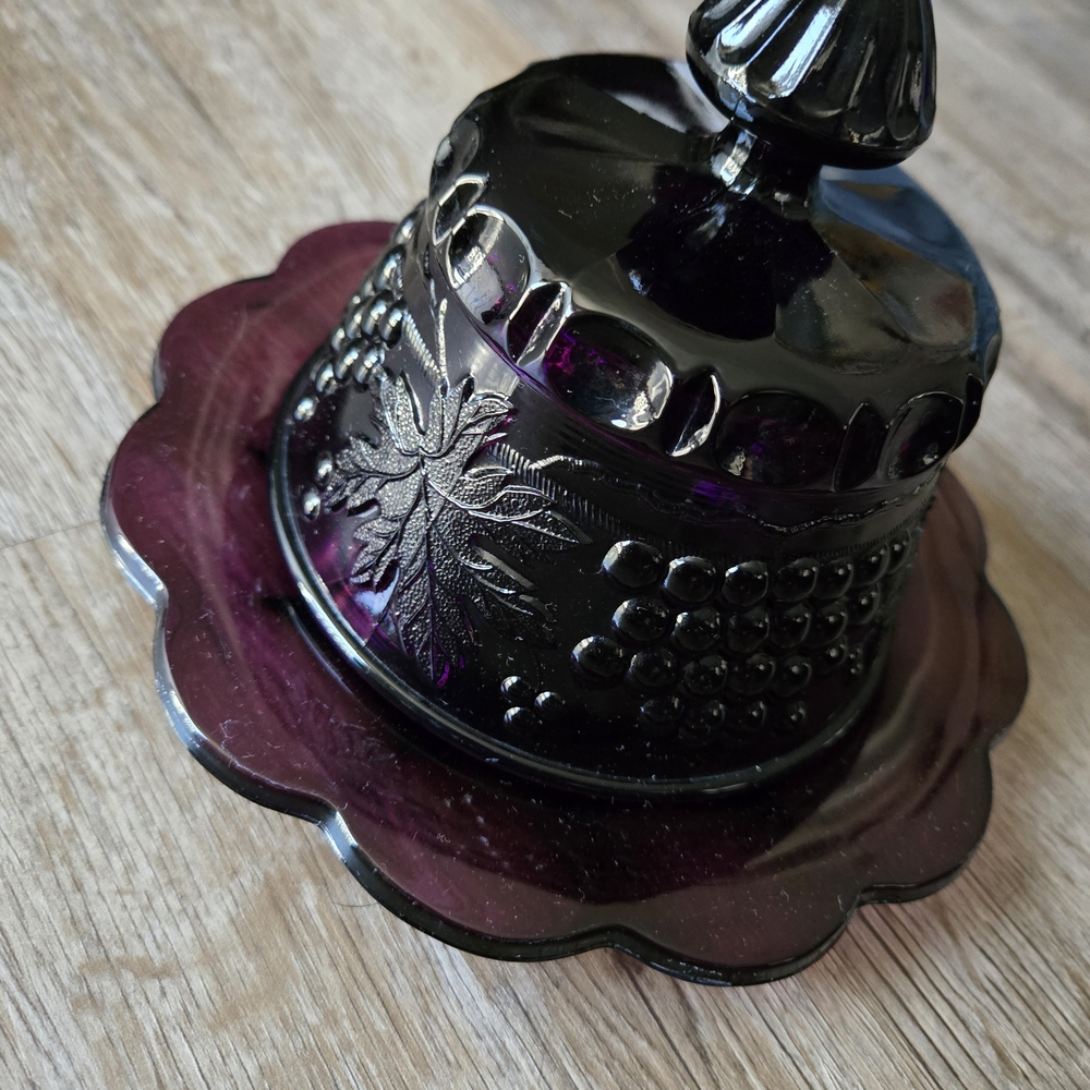 Purple Pressed Glass Covered Trinket Dish - Decorative Jewelry Box